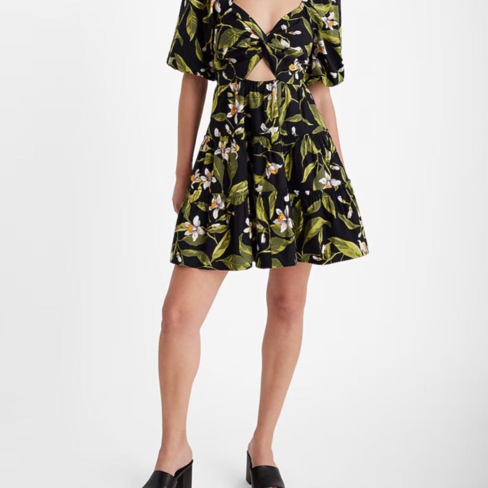 Express Ruffled Tiered Mini Sundress in Yellow and Green